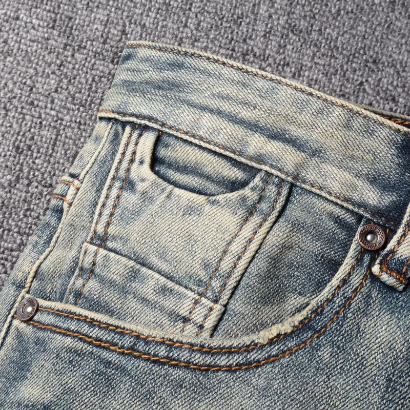 Fashion Designer Men Jeans High Quality Retro Washed Elastic Stretch Slim Ripped Jeans Men Vintage Denim Pants Casual Trousers