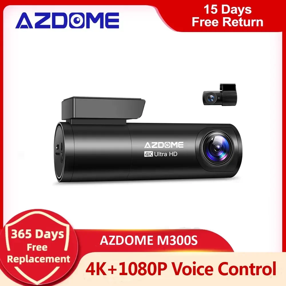 

AZDOME M300S Car Recorders 4K+1080P Rear Camera (Free 64G TF) 800MP Lens GPS Wifi Car DVR Voice Control Dash Cam Night Vision