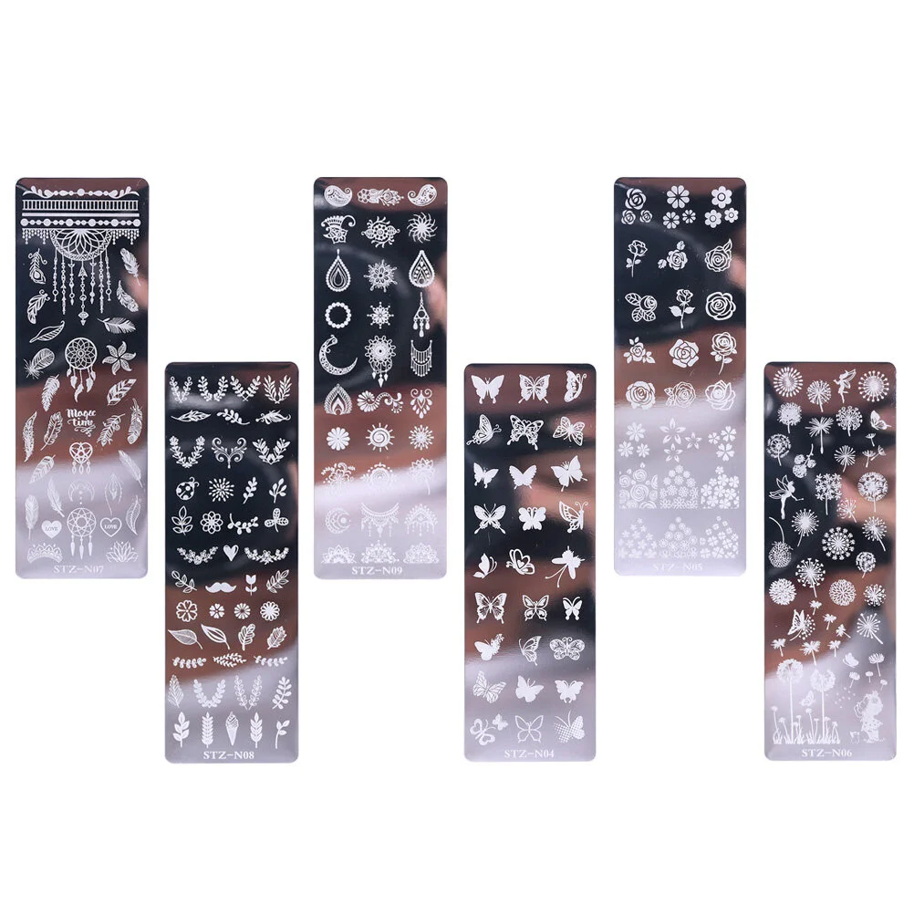 

6pcs Nail Stamping Plates Florals Nail Plate Butterflies Template Plate for Women