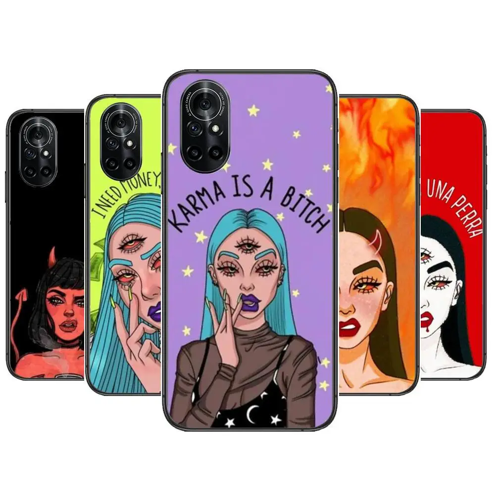 

Aesthetic Devil Woman Bad girl Painted Clear Phone Case For Huawei Honor 20 10 9 8A 7 5T X Pro Lite 5G Black Etui Coque Hoesje