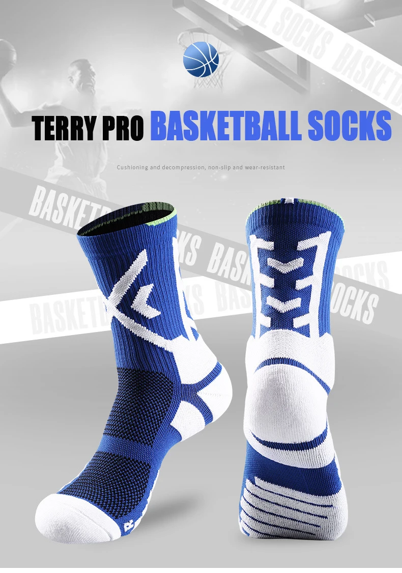 3PCS Men's Sports Basketball Socks Outdoor Soccer Running Trekking Cycling Breathable Sweat-Wicking Towel Soles Cushioned Socks