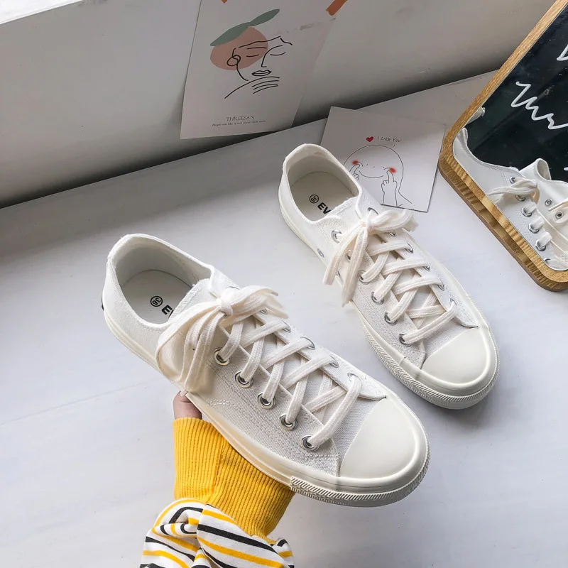 2022 New Female Summer New Student Korean Version of Harajuku Style Breathable All-match Sneakers Tide All White Canvas Shoes images - 6