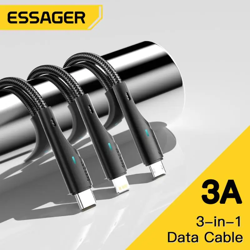 

480mbps Cable 3 In 1 Data Transfer Charging Cable Data Cable Multi-function Charge Wire Cord 3a Fast Charging Essager