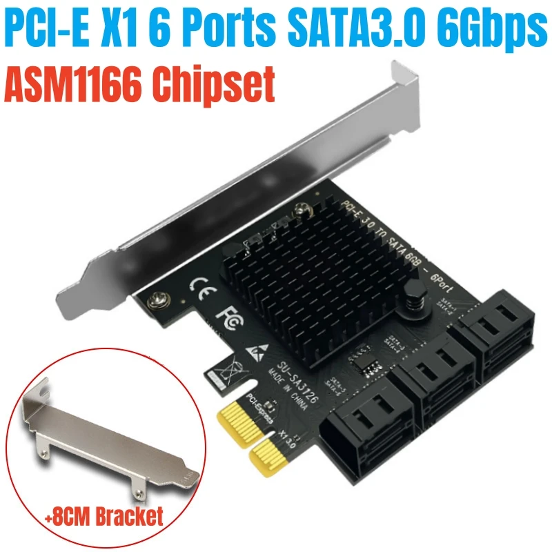 Чип адаптера карты расширения PCI-E x1 на 6 портов SATA3.0 ASM1166 Гбит/с для майнинга NAS BTC