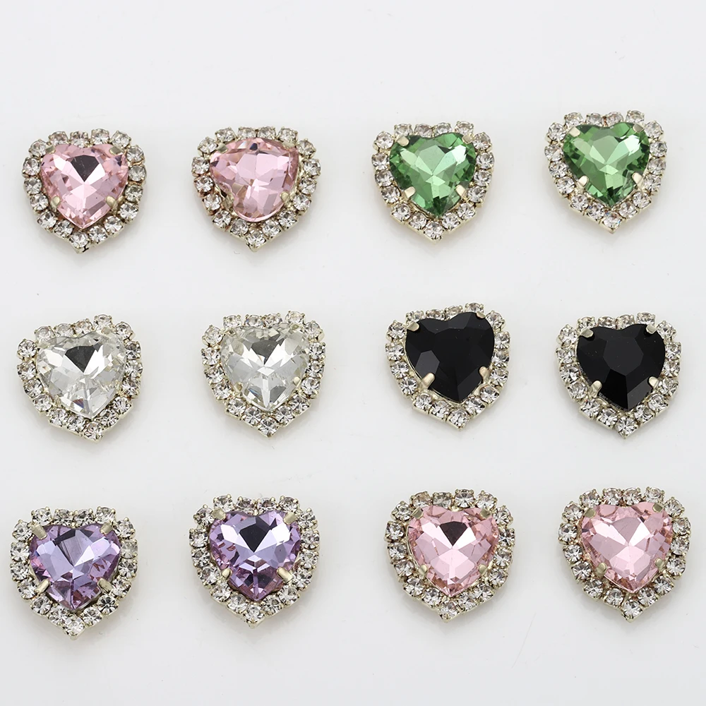 

20 Pcs/Bag Crystal Heart Rhinestone Beads with SIlver Flat Base Glass Loose Bead for DIY Jewelry Making Dress Material Wholesale