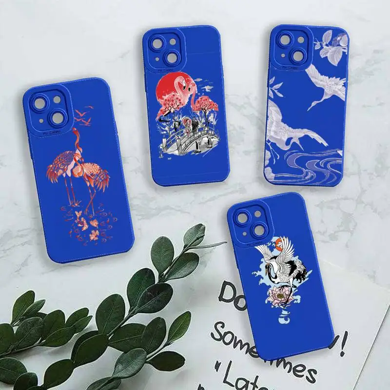 

Illustration big goose koi Phone Case For iPhone 13 12 11 Pro MAX Mini X XS XR 7 8 Plus Liquid Silicone Klein Blue