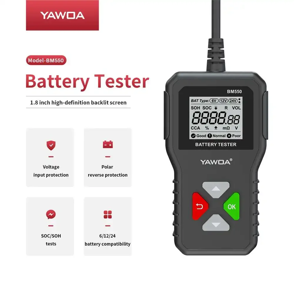 Тестер автомобильного аккумулятора 100-2000 CCA 6 В 12 24 тестер анализатор BM550