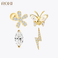 roxi flower lightning butterfly cross symbol crown eye stud earrings for women piercing earrings silver 925 jewelry pendientes