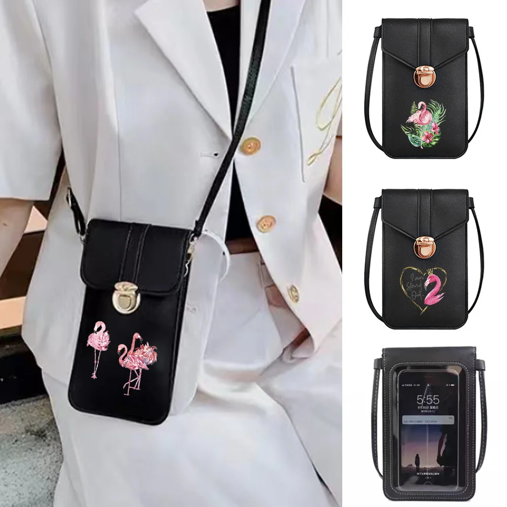 Universal Phone Bag Crossbody for IPhone 14 13 12 11Pro Huawei Xiaomi Samsung Phone Case Clutch Shoulder Bags Flamingo Pattern