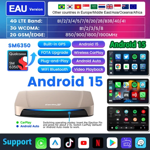128 ГБ Carlinkit Ultra1 Android 15 Беспроводной адаптер Android Auto Ai Box для автомобильного радио Поддержка Spotify Netflix Youtube 8 ядер WIFI6