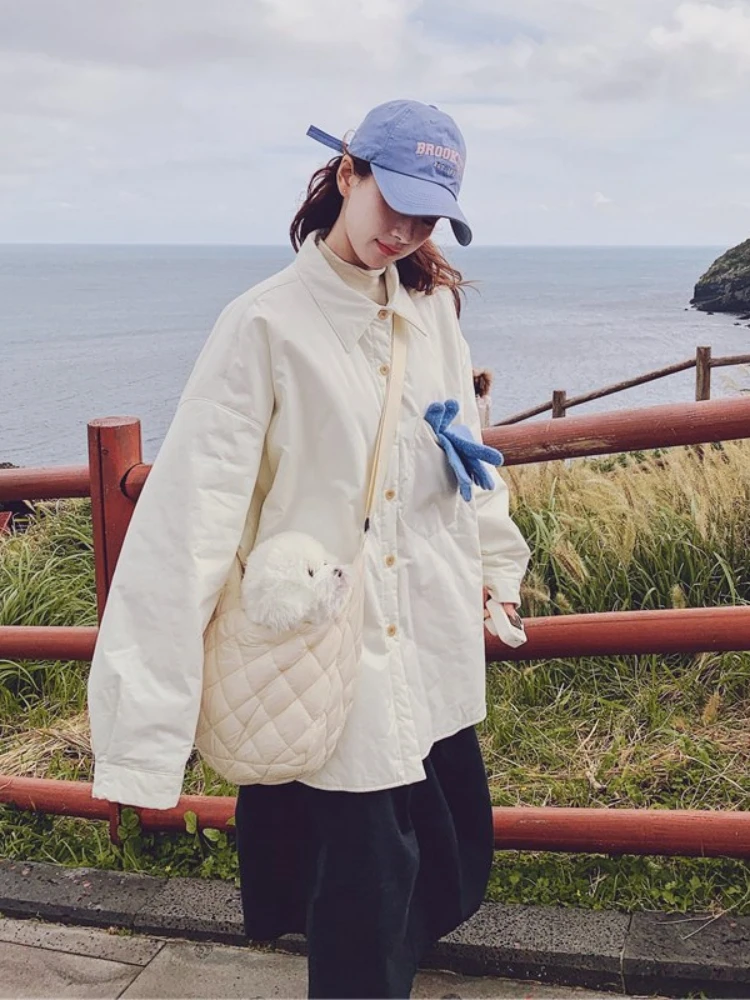 Южная Корея Dongdaemun Белая рубашка-Sle Легкий пуховик Женская зимняя дизайнерская