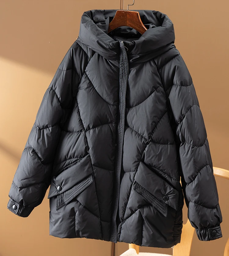 90% White Duck Down  Autumn/Winter  Jacket Women  Abrigo Mujer  Korean  Zipper  Pockets Hooded Casacos De Inverno Feminino