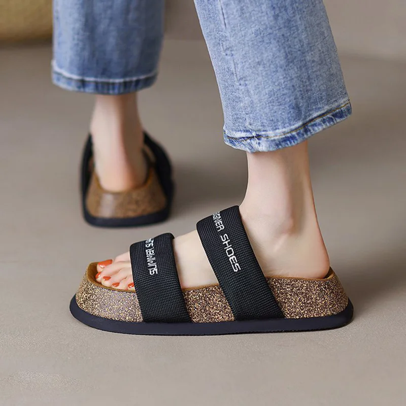 

Сандалии женские холщовые на платформе, модные дизайнерские босоножки с толстой подошвой, с вышивкой надписями, лето-весна 2022