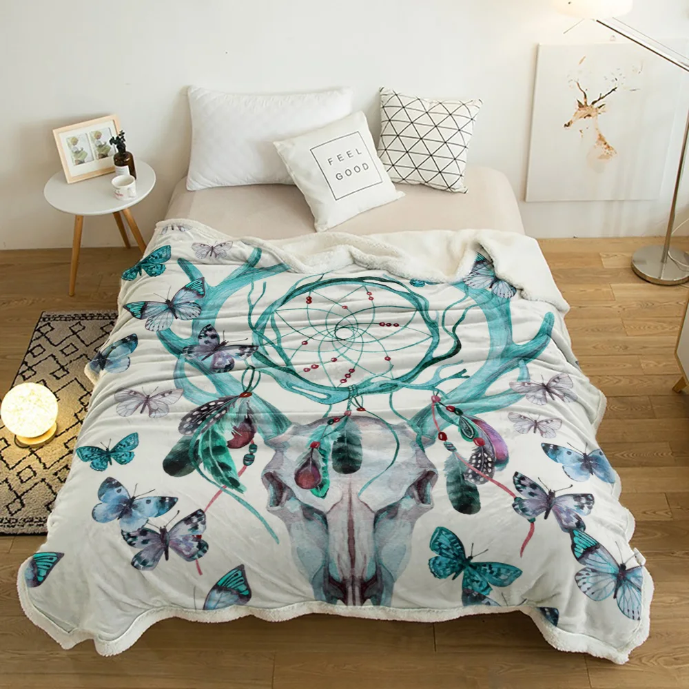 

Butterfly Dream Catcher Winter Wool Plush Throw Blanket Adult Kid Thick Travel Office Sherpa Fleece Blankets Sofa Bed Bedspread
