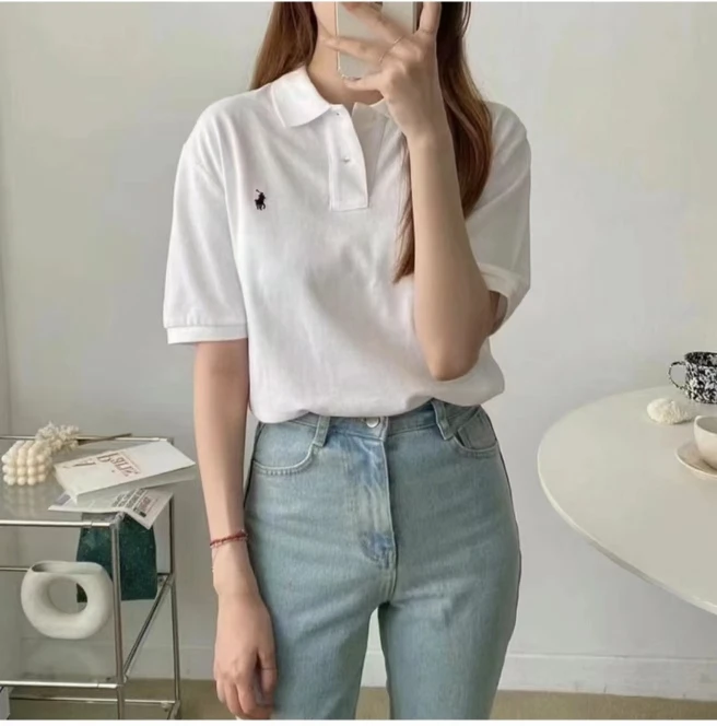 Корейская рубашка-поло sle Pony Paul женская футболка с отложным воротником и коротким