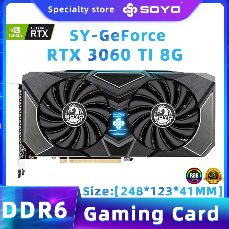 

Видеокарта SOYO RTX 3060TI 8 Гб GDDR6 NVIDIA GPU для настольного компьютера PCI Express X16 4,0 RGB, игровые видеокарты, гарантия