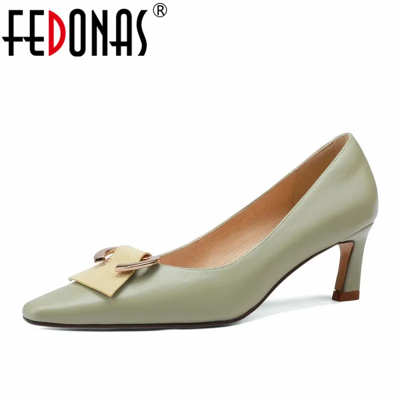 

FEDONAS New Mixed Colors Elegant Women 2022 Summer Autumn Concice Cow Leather Office Lady Basic Working Sweet Shoes Women