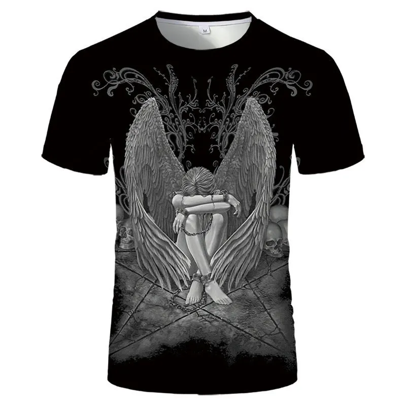 

Лидер продаж, новые футболки, ретро рубашки в стиле Харадзюку С 3D принтом грустного ангела и темного черепа, повседневные мужские футболки в...