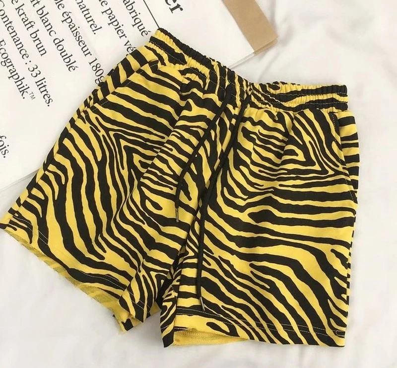 

2022 Korean Loose Casual College Style High Waist Female Wide Leg Short New Zebra Pattern Summer Breathable Sports Shorts Women