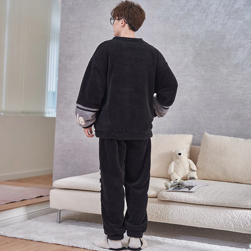 FUNISHI Men's pijama Inspissate Flannel Pajama Set Winter Pajamas Plus Size 4XL Cartoon Loose Version Pullover Sleepwear