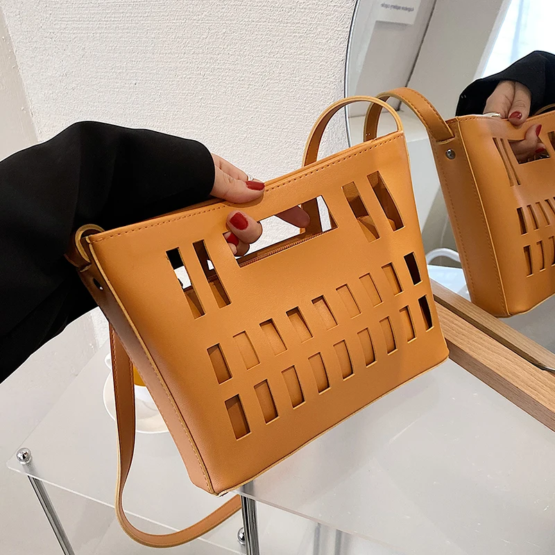 

Summer Women's Fashion Bags 2022 Hollow Pu Leather Female Bag Luxury Designer Handbag Trend Woman Crossbody Shoulder Bags