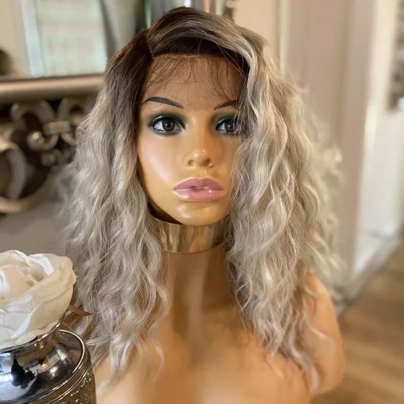 

Ombre Ash Blonde with Dark Roots HD Transparent Lace Front Wigs Human Hair for Women Loose Wave Curly Full Lace Wig Pre plucked