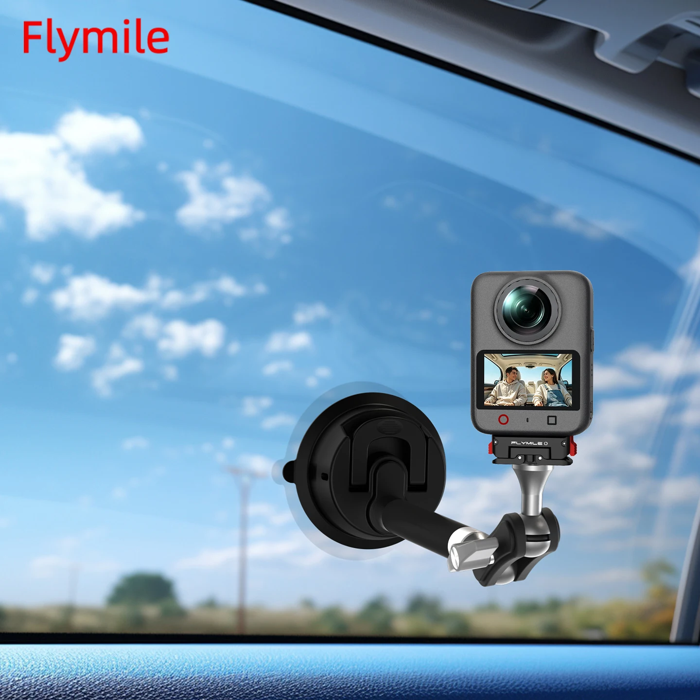 Фото Крепление на присоске Flymile для камер DJI Action 5 Pro/4/Osmo 360 II/Insta360 X5 X4, регулируемый держатель для автомобильного лобового стекла. №1