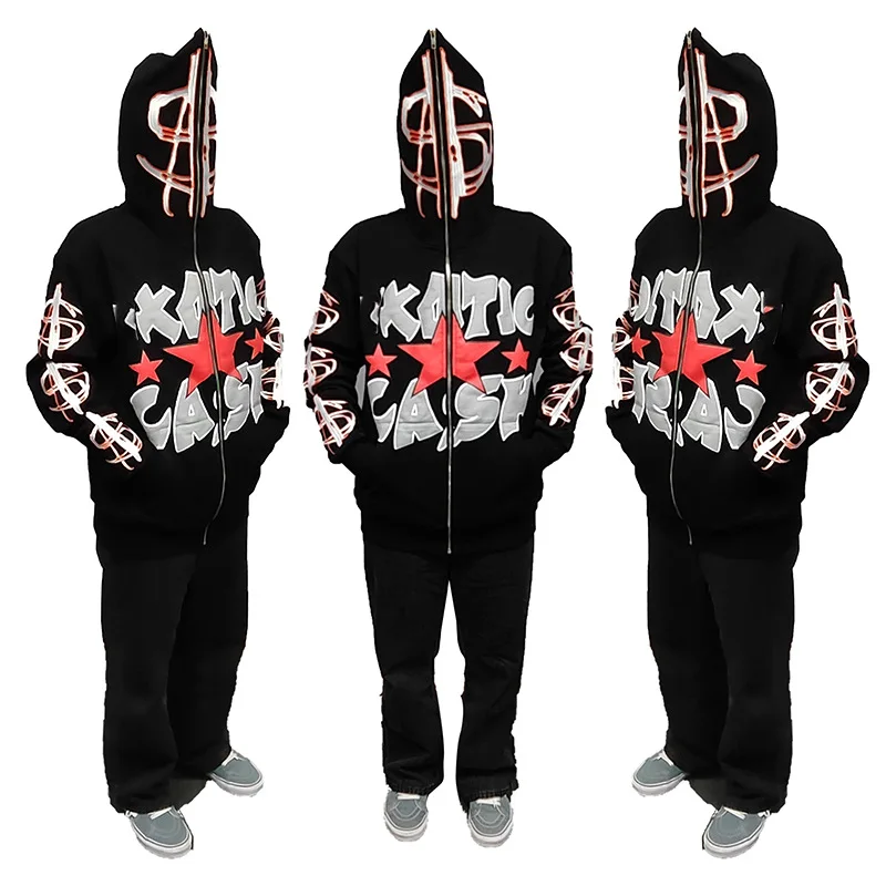 

Y2K High Street woman Letter Print Hoodie Men Fashion Zip Up Long Sleeve Oversized Jacket Coat Harajuku Gothic Cool Girl Hooded