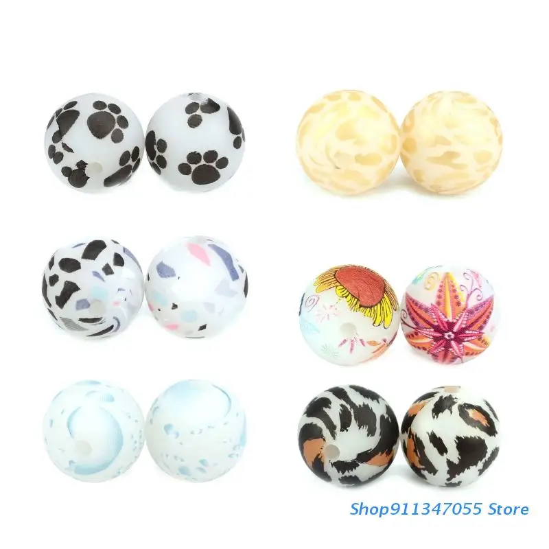 

Круглые бусины для изготовления ювелирных изделий, Набор браслетов из акриловых бусин с принтом маргариток