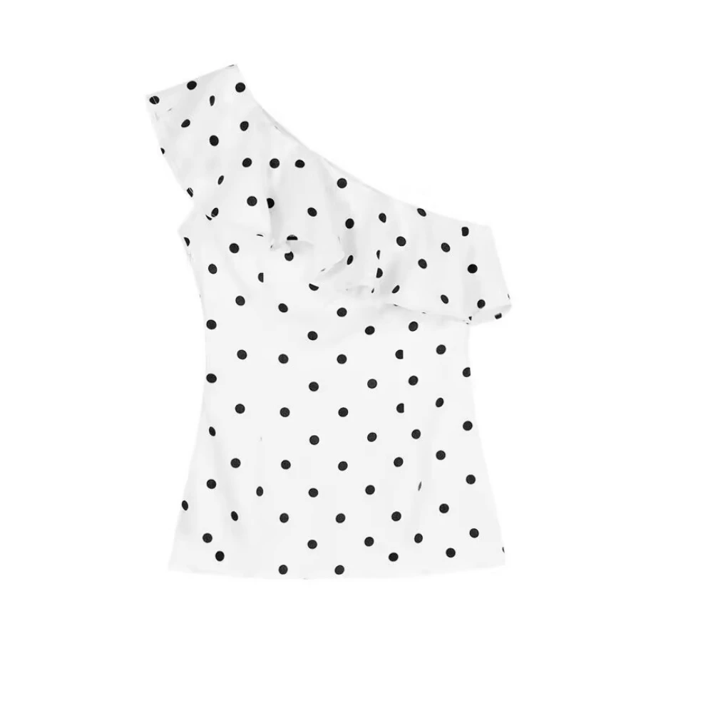 Женская одежда 2025 года женские белые топы в горошек с оборками во французском