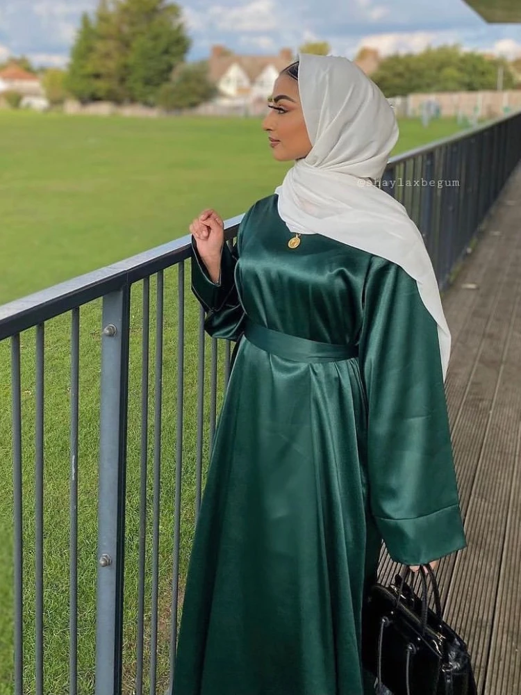 Plain Satin Abaya Dress Muslim Women Modest Gown Islamic Clothing Dubai Saudi Turkey Hijab Robe Casual Outfit Ramadan Eid Kaftan