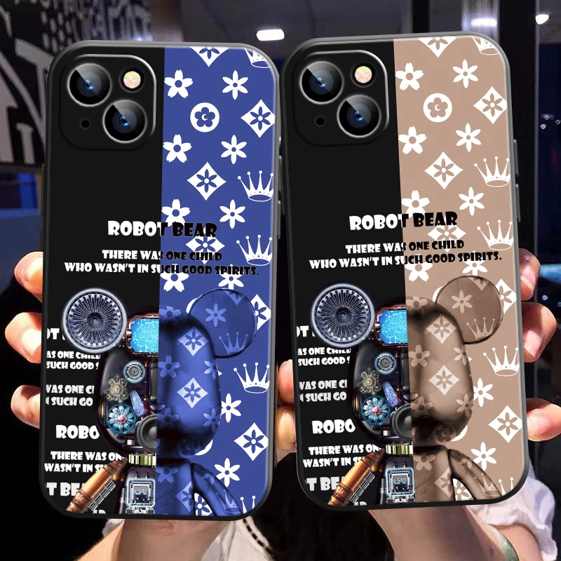 

Luxury Mechanical Bear brand Phone Case For iPhone 13 12 11 Pro Mini X XR XS Max SE 5S 6 6s 7 8 Plus Liquid silicone Funda Coque