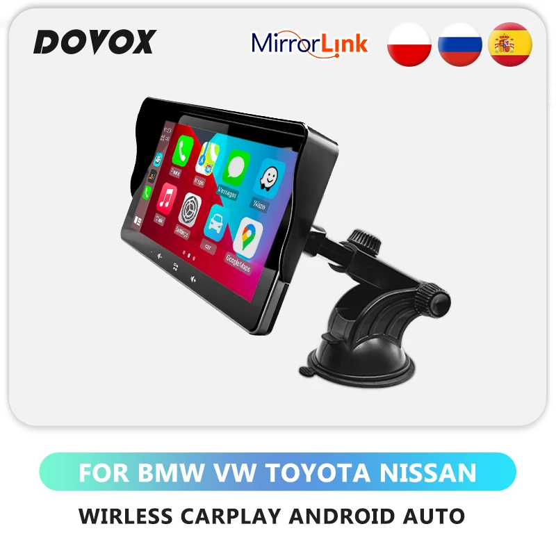 $107.66 DOVOX 2din Wireless Carplay Android Auto 7” Touch Screen Car Radio Portable Autolink Multimedia Player 2 Din For Universal