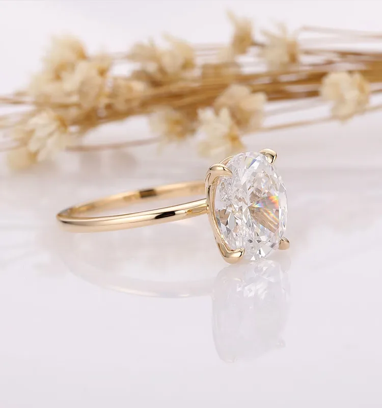 QXJEWEL Colorless 8x10mm 3CT 14K Gold Oval Solitaire Moissanite vvs1 Diamond Wedding Anniversary Ring for Gift Women