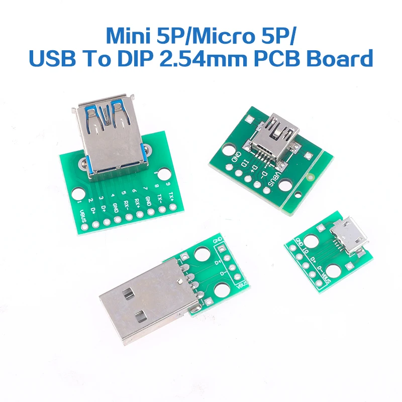 

5Pcs Micro Mini USB USB B Male USB 2.0 3.0 Female USB B Connector Interface To 2.54mm DIP PCB Converter Adapter Breakout Board