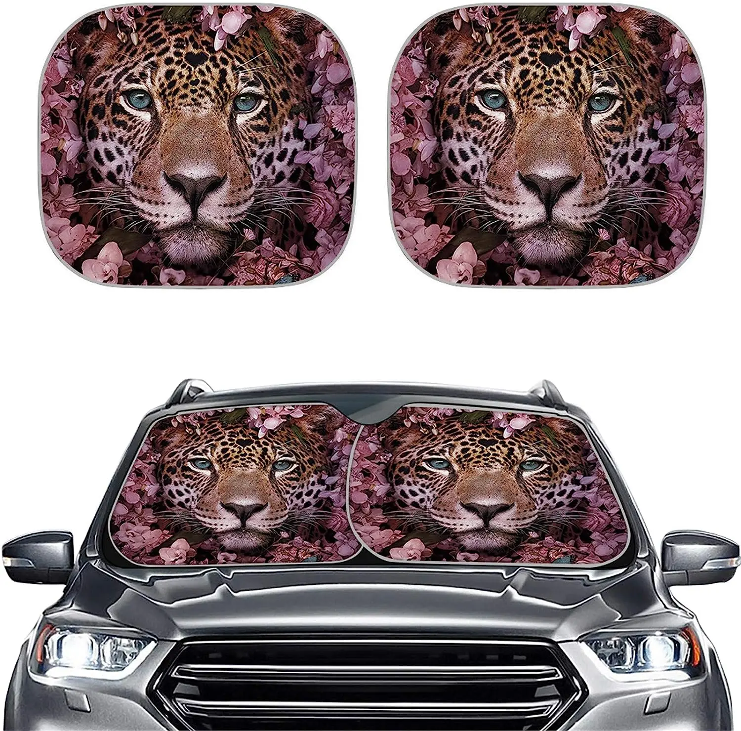 

Leopard Cherry Blossom Windshield Sunshade Polyester Blocks Heat and Sun Foldable Sun Shield Keeps Your Vehicle Cool Leapoard