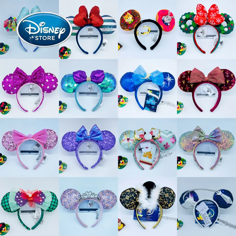 

Disney Mickey Ears Headband Disneyland Minnie Mouse Girls Party Headwear Hairband Mermaid Sequin Bow Hair Accessories For Women