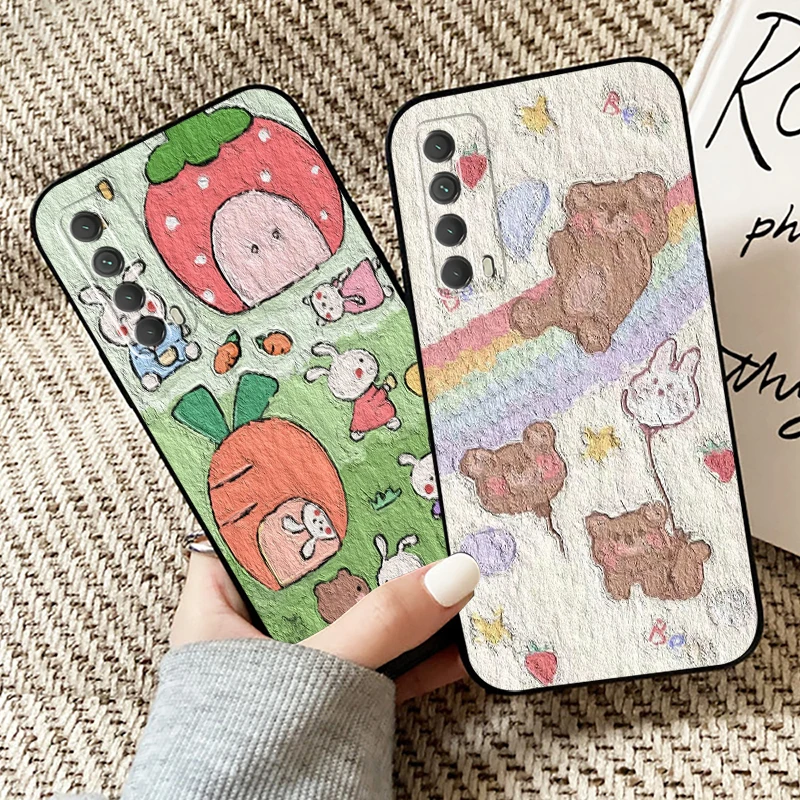 

Cute Cartoon Bear Oil Painting Phone Case For Huawei P40 P30 P20 P10 Lite Honor 9 10 20 Pro 7X 8X 9X Prime P Smart Z 2021