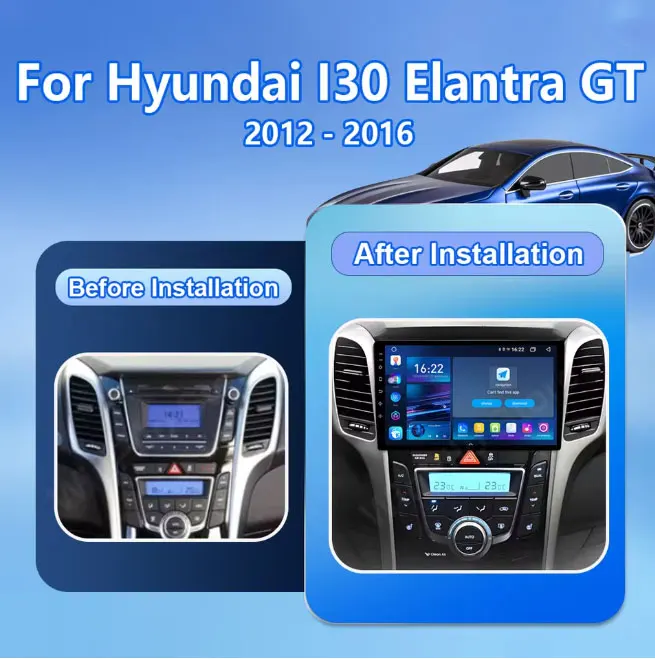 Фото Автомагнитола Android 16 с Carplay и Auto для Hyundai I30 Elantra GT 2012-2016, GPS-навигация, мультимедийный плеер, 4G, стереосистема №1
