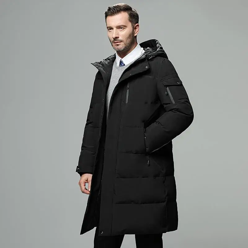 Down Jacket for Men New Winter Men's Coat Thickened Large Size Hooded Long Middle-aged High-end Black Down Jacket for Men