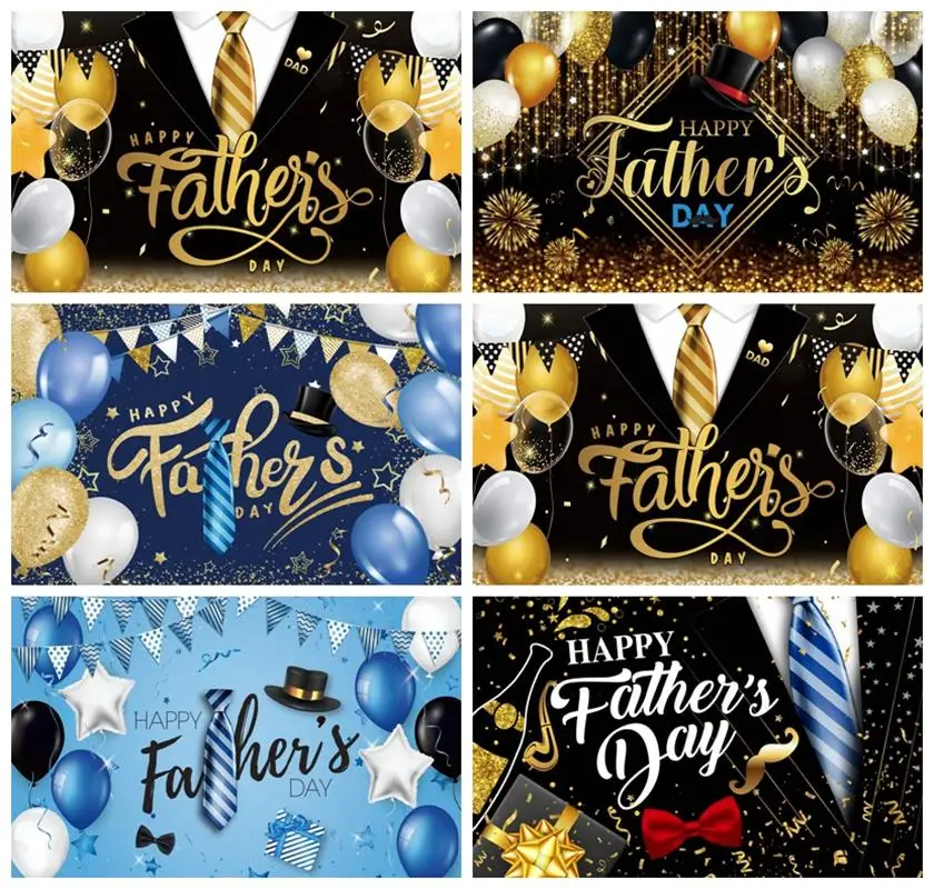 

Laeacco Happy Father's Day Backdrop Black and Gold Balloons Firework Family Party Decor Portrait Custom Photography Background