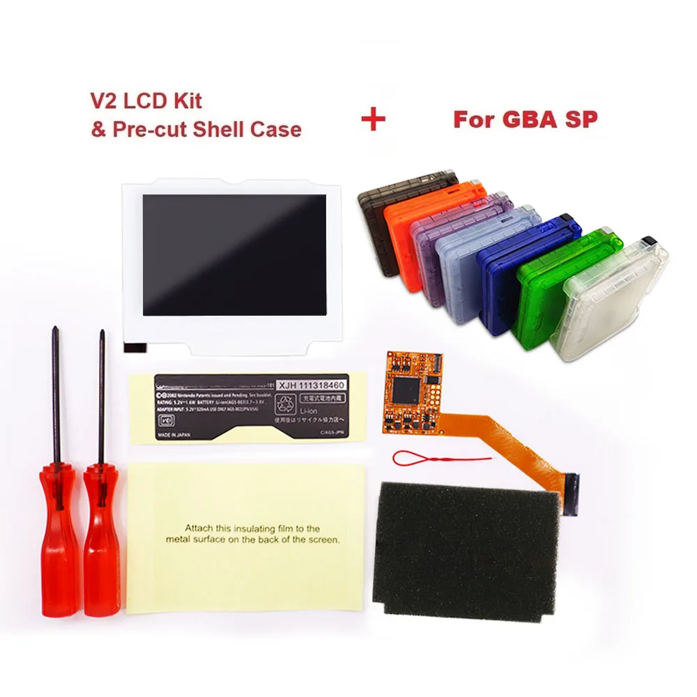 

White Lens 10 Levels Brightness IPS Backlight LCD Mod For GameBoy Advance GBA SP&GBA SP Clear Pre- Cut Shell Cover