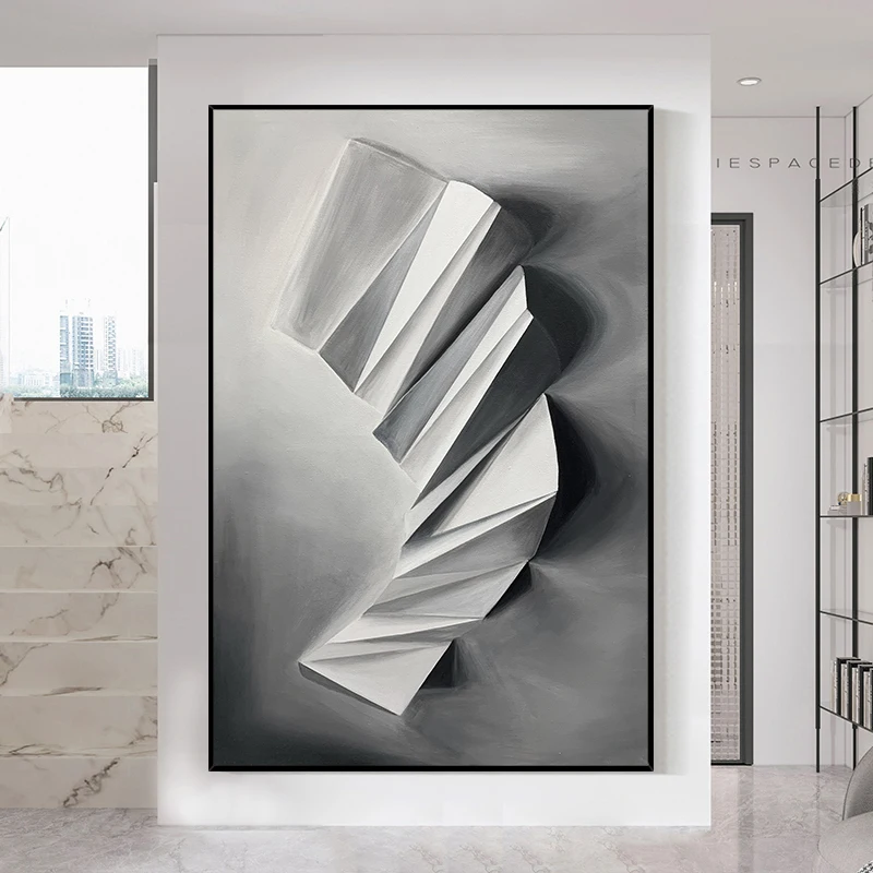 

Черно-белая абстрактная живопись, волнистые волны, 100% ручная роспись, масляная живопись, настенное искусство для дома, гостиной, ресторана р...