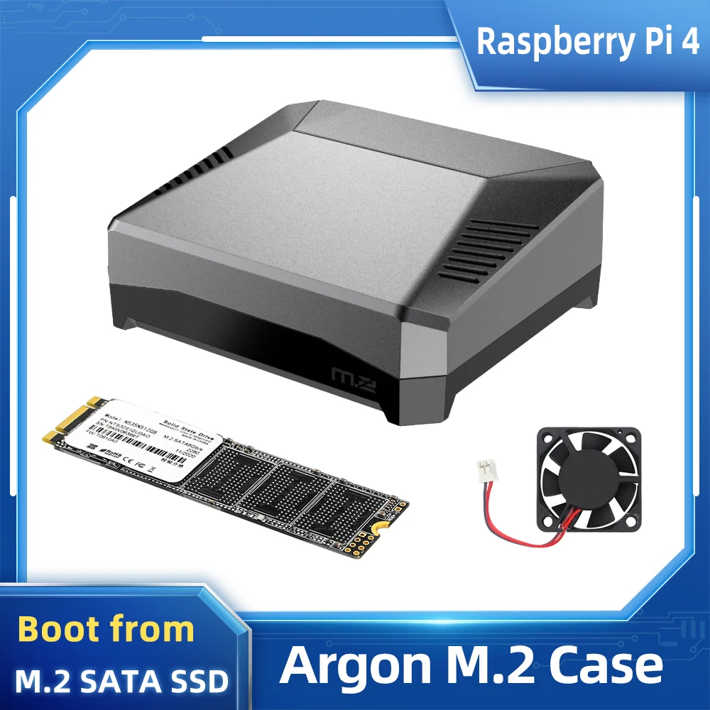 Raspberry Pi 4 Argon M.2 Case SATA SSD to USB 3.0 Adapter Boot by SSD Aluminum Shell with Cooling Fan for Pi 4 Optional SSD