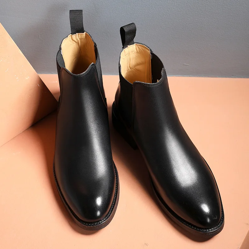 Spring/Winter Elegant Chelsea Boots Genuine Leather Men Couple Shoes Customized Slip-On Dress Formal Boots Model Fashion Show images - 6