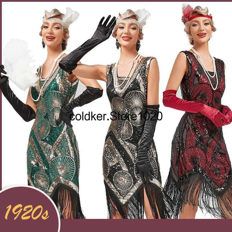 

Women's Fashion 1920s Flapper Dress Vintage Embroidered Beaded Sequin V-Neck Tassel 20s Great Gatsby Party Dresses Size XS-XXXL