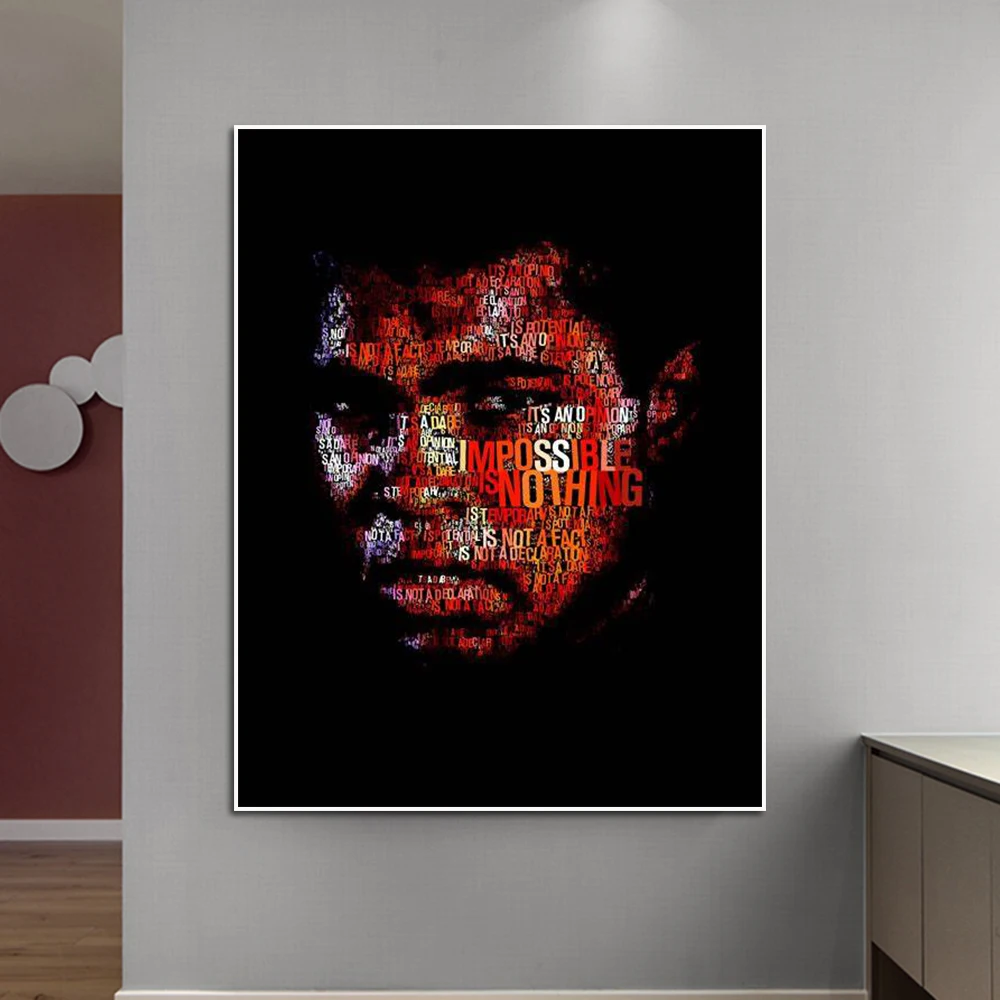 Вдохновляющие цитаты портреты Картина на холсте боксерские спортивные постеры и