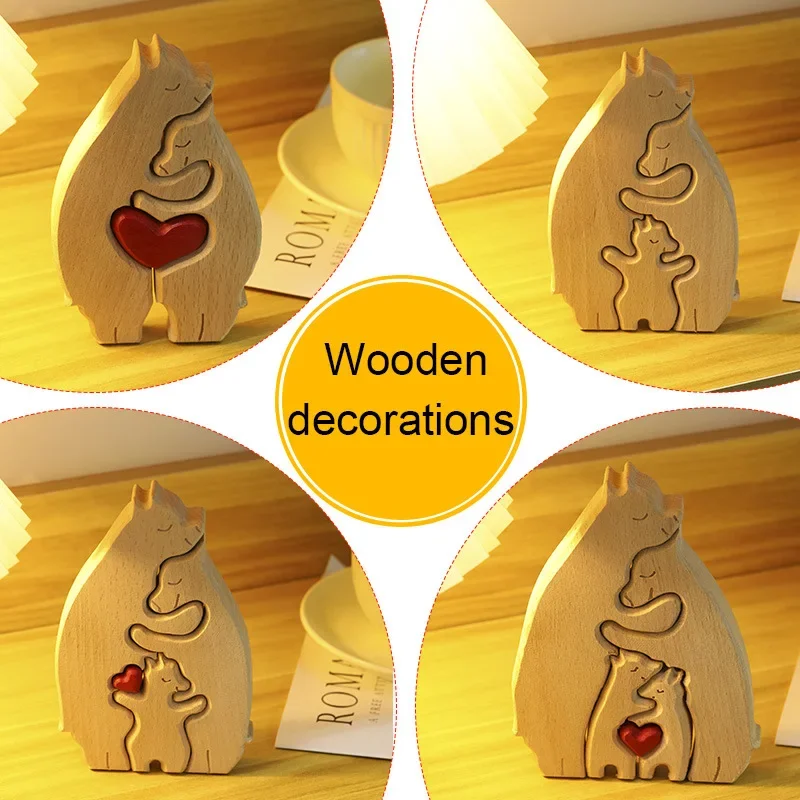 

The Little Bear Family Embraces Love Bears Thanksgiving Gift Wooden Creative Craft Decoration