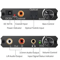 digital to analog converter 192khz dac bass control coaxial spdif toslink to analog stereo lr rca 3 5mm jack audio adapter