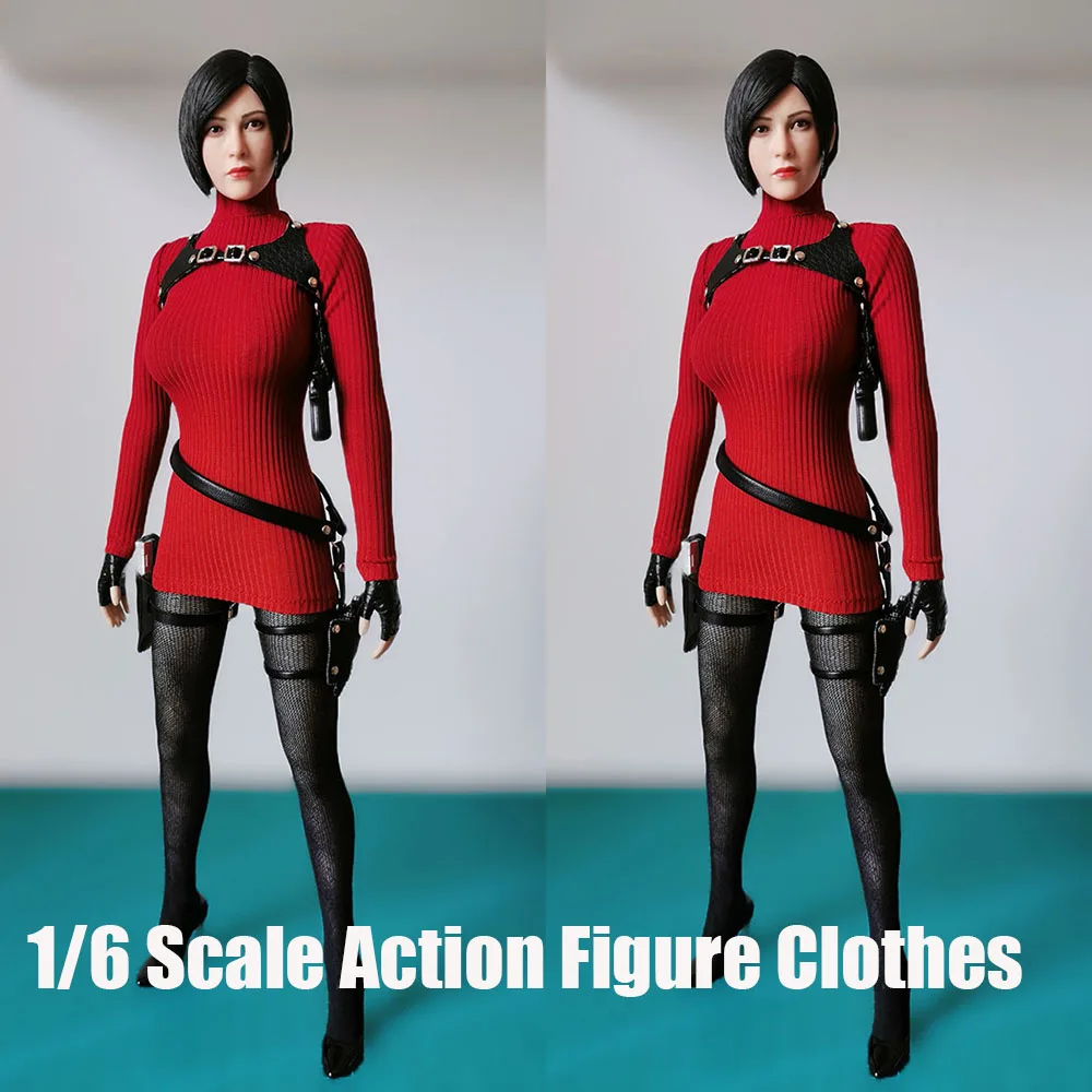 

1/6 Ada Wong Sweater Sexy Red Turtleneck Long Sleeve Knit Bottoming Shoulder Strap For 12Inch Women Soldier Action Figure Body